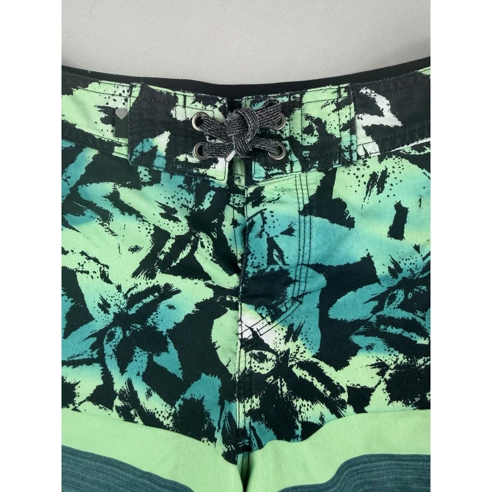 Quiksilver swim trunks board shorts, green, tie up front, big kid's 27